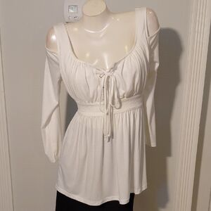 Women’s Cream Cold-Shoulder Tie-Front Tunic Top